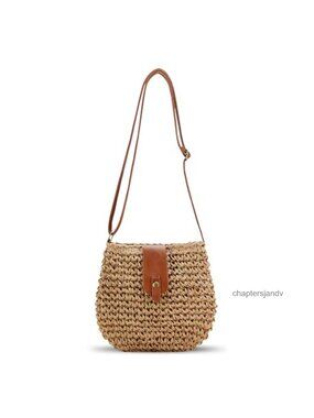 Handmade Woven Straw Crossbody Bag Boho Summer Beach Purse
